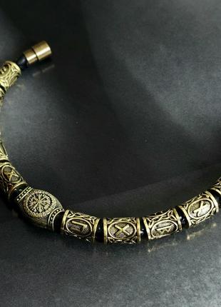 Нержавіюча сталь, руна vegvisir. браслет з 11 рунами, довжина 20 см, бронзового кольору