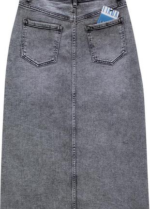 Длинная стрейчевая джинсовая юбка миди-макси светло-серого цвета2 фото