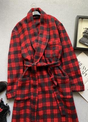 Офигенное шерстяное пальто халат премиум класса kingdum meakers of piccadilly, оверсайз, красное, в клетку, с карманами4 фото