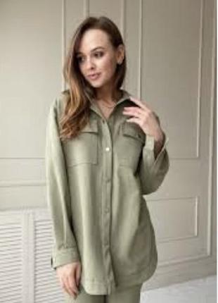 Красивая рубашка на кнопках цвет хаки м 10-12