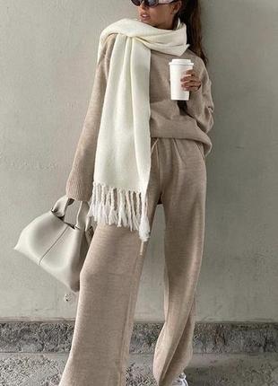 Штаны палаццо в рубчик широкие zara m р бежевые