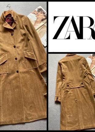 Zara вельветовое длинное пальто светло-коричневое, цвет кэмел,1 фото