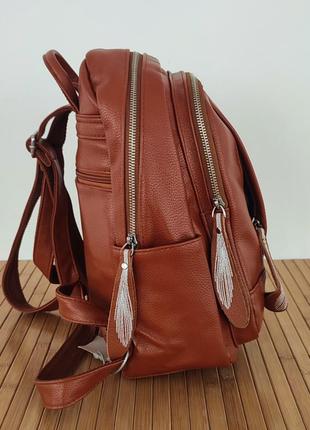 Женский рюкзак из экокожи до 10 литров 33*25*12 см цвет оранжевый3 фото