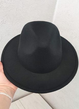 Чорний фетровий капелюх федора, капелюх жіночий чоловічий зі стійкими полями, шляпа жіноча чоловіча4 фото