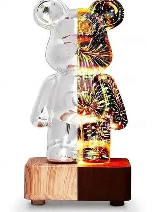 3d ночник стеклянный с эффектом фейерверка в виде мишки rgb bearbrick led светильник-лампа на 8 к