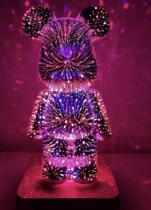 3d ночник стеклянный с эффектом фейерверка в виде мишки rgb bearbrick led светильник-лампа на 8 к5 фото