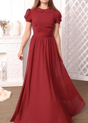 Платье бордо в пол из шифона2 фото
