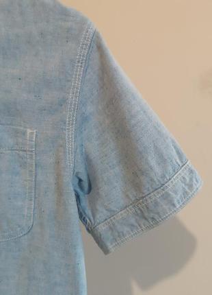Голубая натуральная рубашка с коротким рукавом, лен+ хлопок5 фото