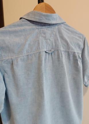 Голубая натуральная рубашка с коротким рукавом, лен+ хлопок9 фото