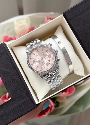 Стильные женские часы с розовым циферблатом