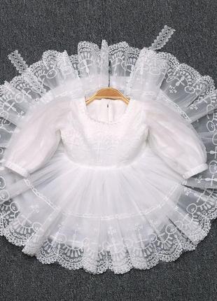 Платье нарядное, белое, крестильный наряд, 80 р.12 месяцев1 фото