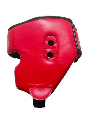 Шлем тренировочный каратэ lev sport кик-бокс m кожзам красный6 фото