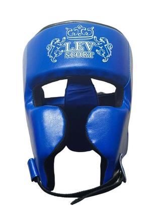 Шлем тренировочный каратэ lev sport кик-бокс l кожзам синий1 фото