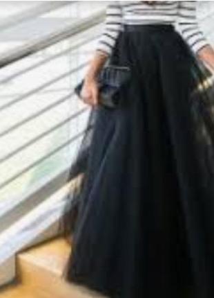 Черная фатиновая юбка в пол1 фото