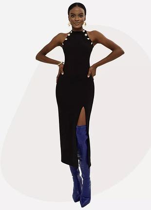 Черное миди макси платье с разрезом ретро винтаж