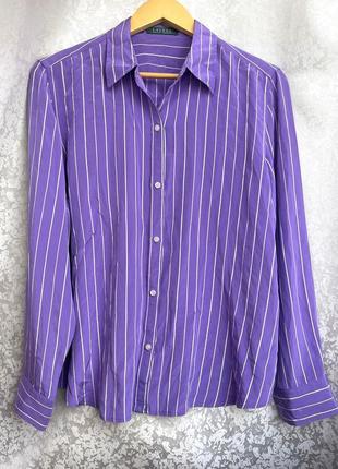 Шелковая блуза рубашка ralph lauren 100% шелк, блузка в полоску фиолетовая, оригинал1 фото