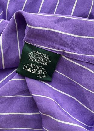 Шелковая блуза рубашка ralph lauren 100% шелк, блузка в полоску фиолетовая, оригинал6 фото