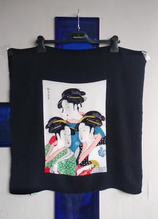 Раритетный винтажный японский платок-картина гейши kitagawa utamaro искусств шелк
