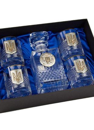 Премиальный набор для виски «гербовый с трезубцем» 5 предметов boss crystal, графин, 4 стакана