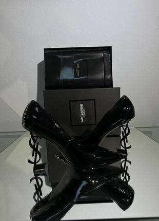 Вечірні туфлі в стилі ysl yves saint laurent opyum pumps 10 cm + підбори чорні