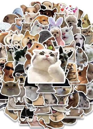 Наклейки коты собаки мем стикеры котики собачки животные прикол 20шт