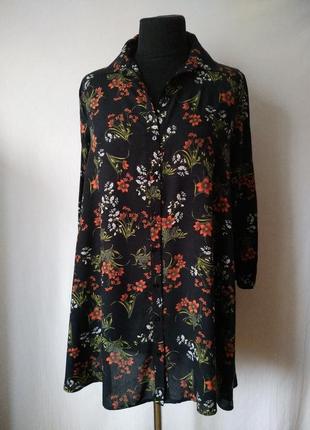 Сукня-сорочка вільного крою від zara квітковий принт1 фото