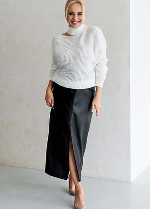 Меди юбка. удлиненная юбка. трендовая кожаная юбка