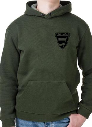Худі 14-а механізована бригада для друку з кишенею унісекс тринитка з начісом, оливкове