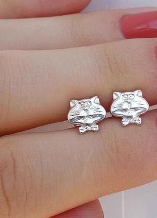 Серьги серебро 925 пловушки детские котики имп 20285
