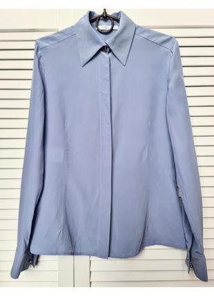 Шелковая рубашка с потайными пуговицами рубашка женская рубашка голубая из натурального шелка рубашка женская с запанками классическая рубашка4 фото