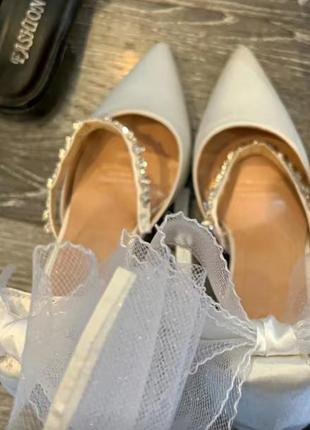 Праздничные свадебные туфли сатин со стразами с крупными бантами🔥🔥🔥6 фото