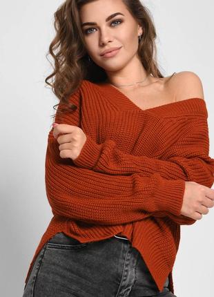 Вязаный свитер цвета терракот2 фото