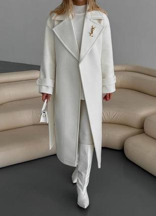 Пальто белое с поясом кашемир на запах длинное