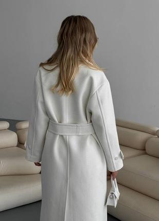 Пальто белое с поясом кашемир на запах длинное5 фото