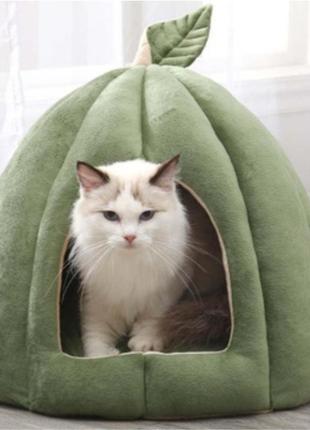 Домик для кошек и собак, мягкий домик лежанка из плюша с подушкой, размер м (40х40 см),