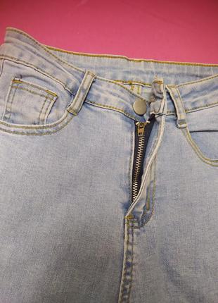 Скинни джинсы высокая посадка щаввшенная талия светлые голубые облегающие4 фото