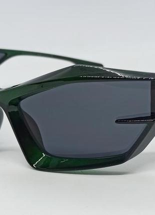 Окуляри брендові унісекс сонцезахисні лінзи чорні в зеленій оправі космічні футуристичні