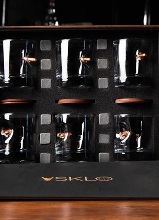 Каміння для віскі + склянка 6 шт. з кулями + деревʼяна коробка