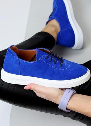 Туфлі на шнурівці "elistri", синій електрик, натуральна замша5 фото
