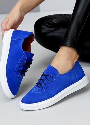 Туфлі на шнурівці "elistri", синій електрик, натуральна замша6 фото