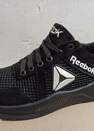 46-50 р! reebok черные кроссовки мужские летние  с сеткой и кожей большого размера рибок