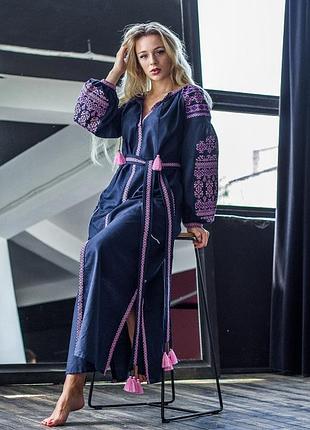 Платье вышитое женское на льне "злата" s-xl рр