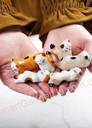 Керамічна багаторазова підставка котик (a3) під палички для їжі / 1шт