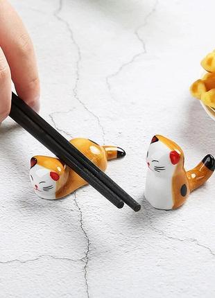 Керамічна багаторазова підставка котик (a3) під палички для їжі / 1шт