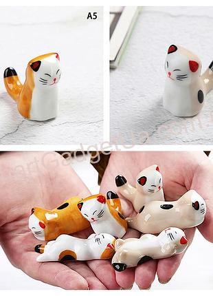 Керамічна багаторазова підставка котик (a3) під палички для їжі / 1шт