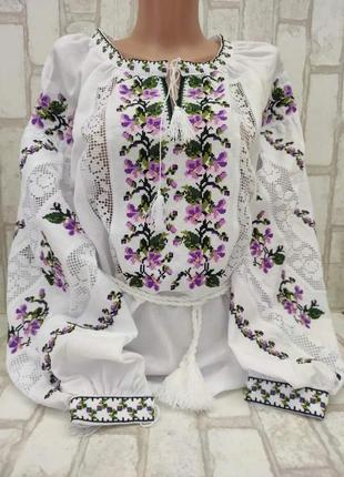 Вышиванка женская на домотканом полотне "дарина" 42-60 рр