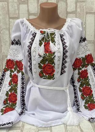 Вышиванка женская на домотканом полотне "меланья" 42-60 рр