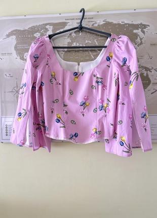 Шикарный корсет праздничный блузка нарядная розовая в принт