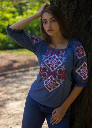 Вышиванка женская на джинсе "агата" 3xl-4xl рр