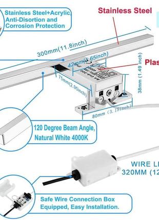 Azhien дзеркальний світильник для ванної кімнати led 5 вт 400 лм, ip44 нейтральний білий 4000 к 30 см настінний4 фото